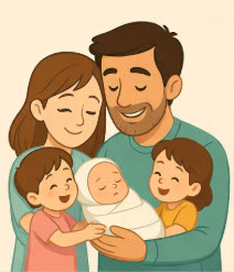 Familia abrazando con mucho amor y ternura a su bebé recién nacido