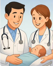 Hermanitos mirando con cariño y curiosidad a su hermanito bebé recién nacido